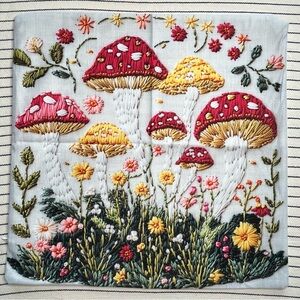 Mushroom Print Pillow Cover 17x17 Cottagecore Woodland Velvet Feel Hidden Zipper